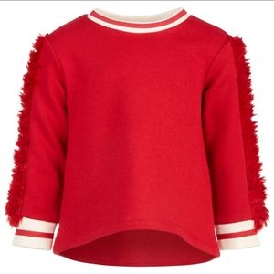 First Impressions Red & Cream Fur Arm Accent Sweater Sweatshirt, 24 month